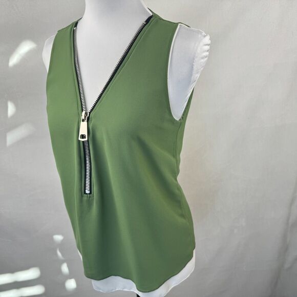 Blue Sand Sz S Green Tank Top Front Zipper Sleeveless 2 Layered - Picture 2 of 4